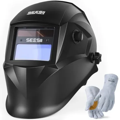 SEESII Auto-Darkening True Color Welding Helmet w/ 13" Heat-Resistant Gloves