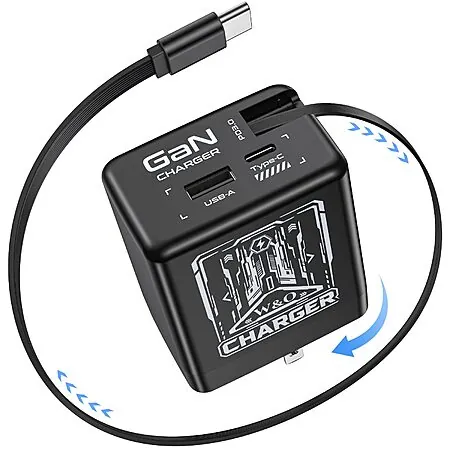 3-In-1 W & O 45W Retractable Phone Charger w/ USB-C Cable (Black or Green)