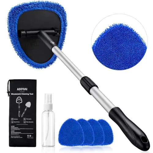 AstroAI 26" Telescoping Windshield Cleaner & Car Interior Detailing Kit w/ 4 Microfiber Pads