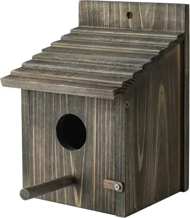 Wood Hanging Birdhouse w/ Perch & Opening Panel