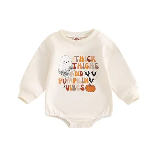 FYBITBO Newborn Halloween Spooky Season Romper Bubble Sweatshirt Bodysuit