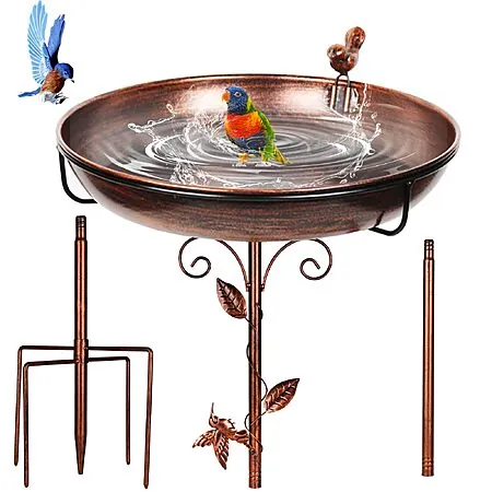 12" GRECOMEIN Metal Bird Bath Decor (Bronze or Blue)