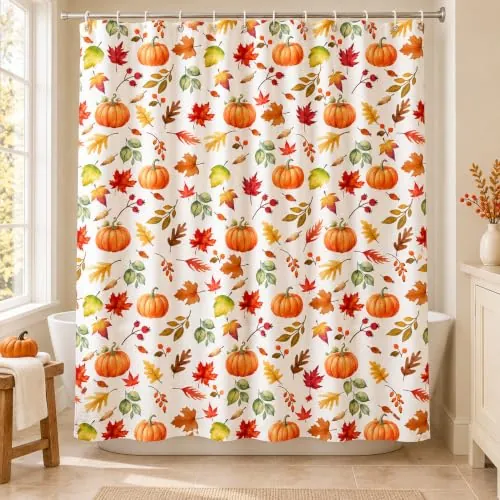 Mehofond 72" x 72" Fall Pumpkin & Orange Maple Leaves Shower Curtain