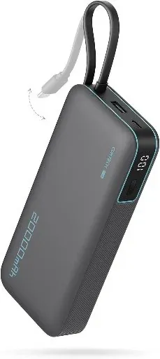 CUKTECH 20000mAh 45W Power Bank with Built-In USB-C Cable (Gray)