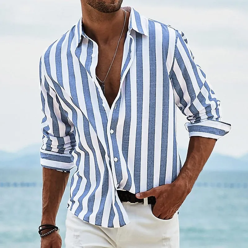 Men's Striped Cotton Linen Shirts for 2