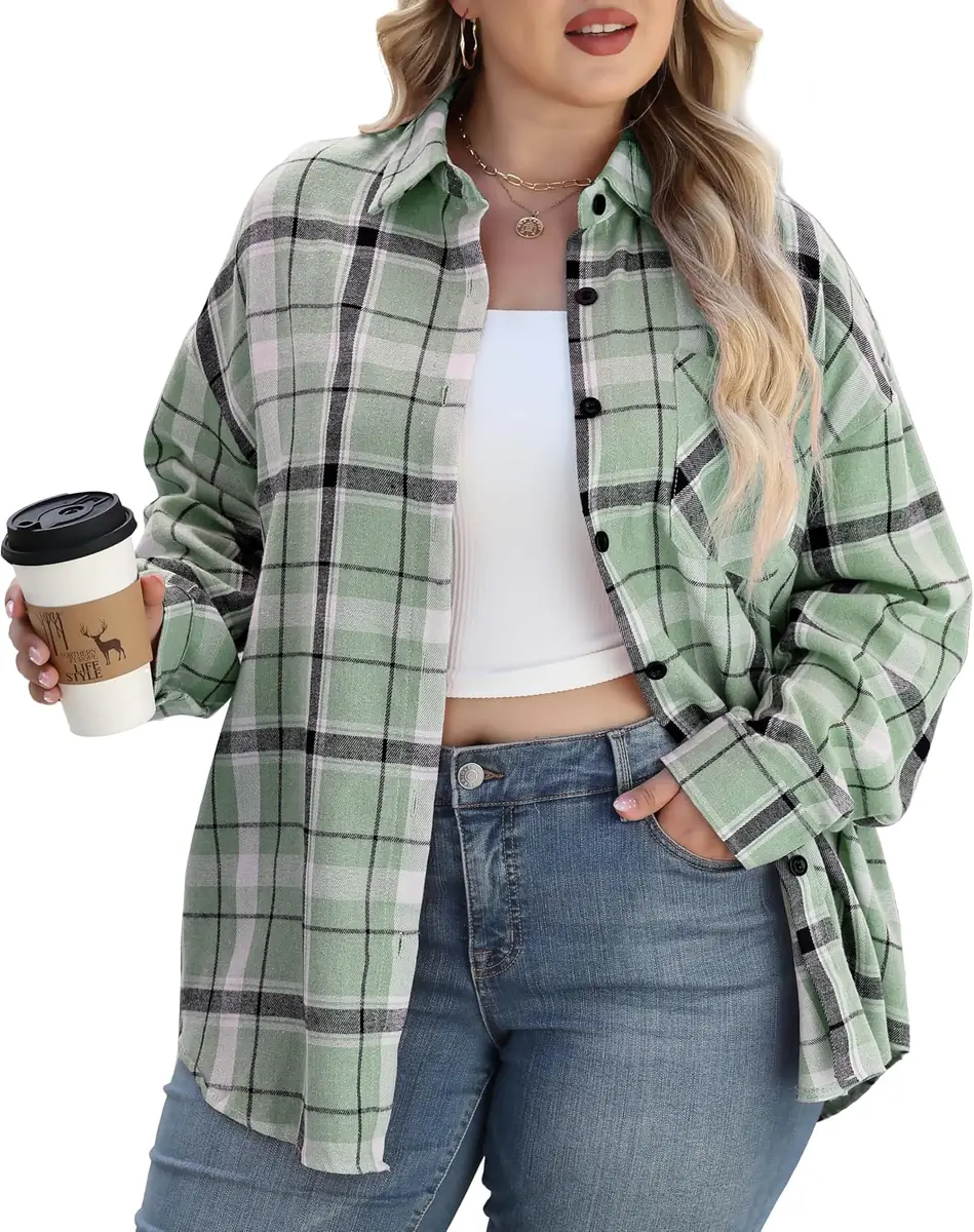 Women’s Plus Size Buffalo Plaid Flannel Shirt