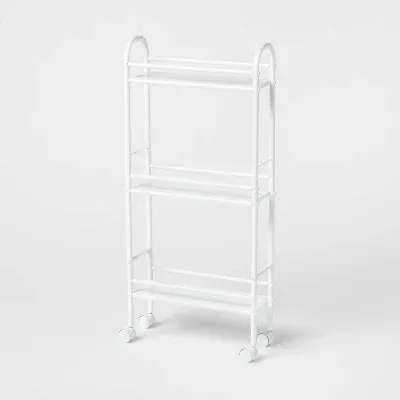3-Tier Brightroom Narrow Metal Storage Cart (White)