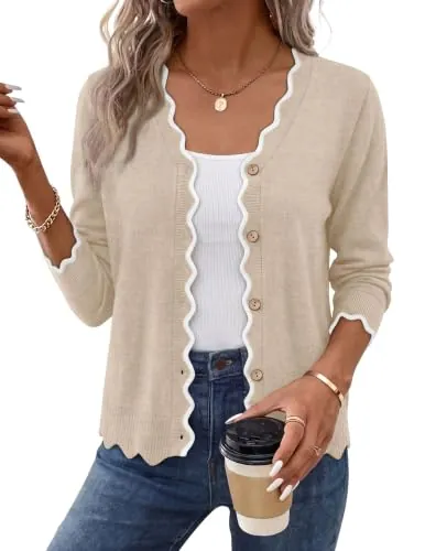 WIHOLL Cardigan Sweaters w/Contrast Trim