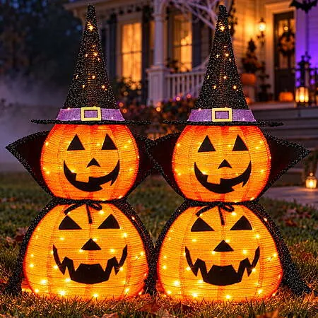 2-pk 3' Ktaxon Halloween Lighted Pumpkins