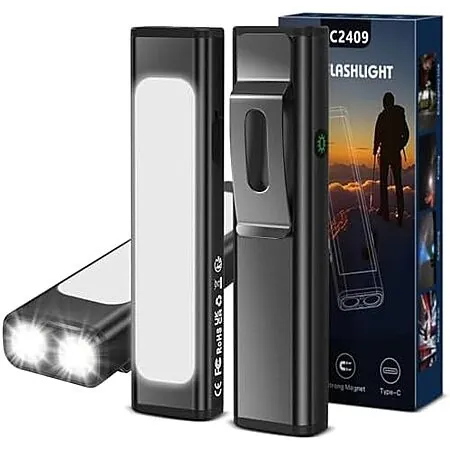2-Pk Spriak 1200-Lm Flat EDC Rechargeable USB-C LED Flashlight w/ Magnet & Clip