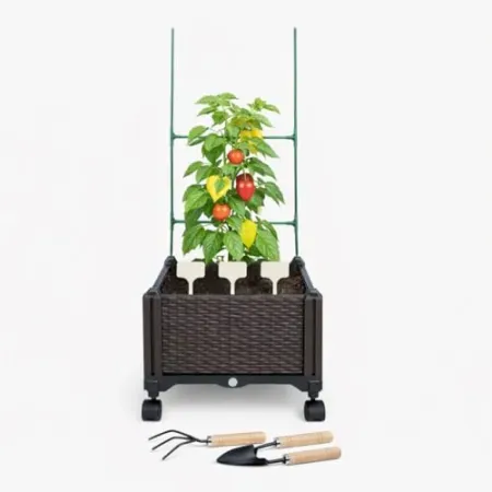 Sherbo Raised Garden Bed Planter Box on Wheels w/ Trellis