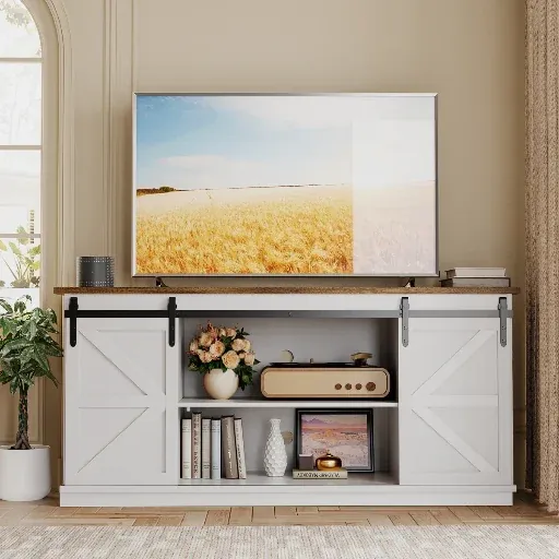 TV Stand with Sliding Barn Doors for TVs up to 65"