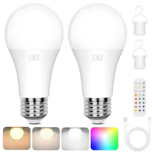 Yochoice USB-C Rechargeable Battery-Operated Light Bulbs 2-Pack