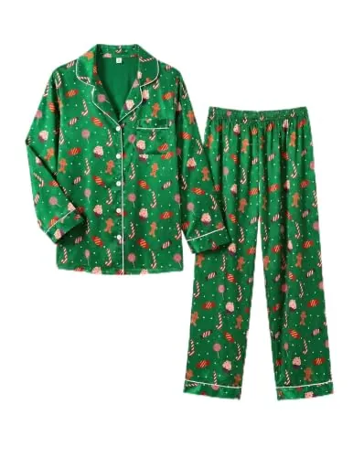 Ekouaer Christmas Long Satin Silk Pajama Set