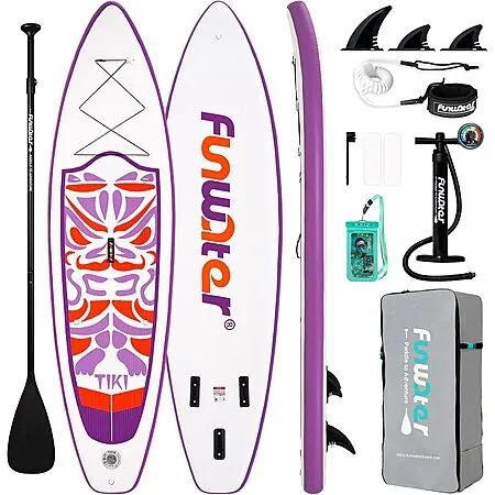 10'6" x 33" FunWater Inflatable Stand Up Paddle Board w/ Paddle, Pump, & More