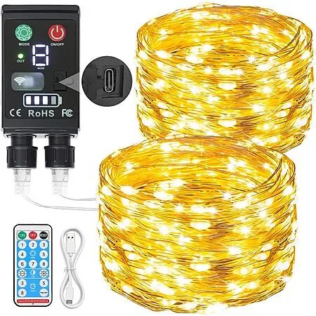 66' Lakumu 2-in-1 Rechargeable 200 LED Fairy String Lights (Warm White)