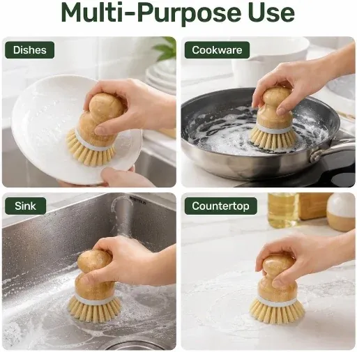 Bamboo Dish Brush with Round Handle