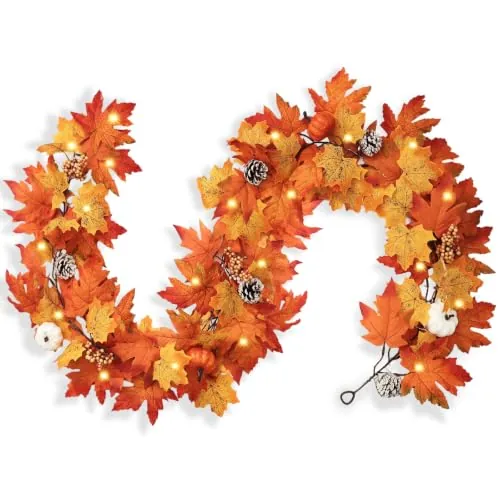 Wironlst 6' Lighted Fall Garland w/ Pumpkins & Pinecones