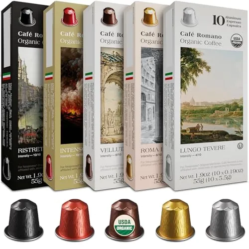 Organic USDA Café Romano Aluminum Espresso Pods for Nespresso Original, 100-Pack