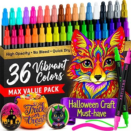 36-Pc ARTISTRO Multicolor Dual-Tip Acrylic Paint Marker Pens