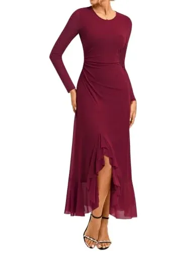 GRACE KARIN Women's Long-Sleeve Mesh Maxi Dress