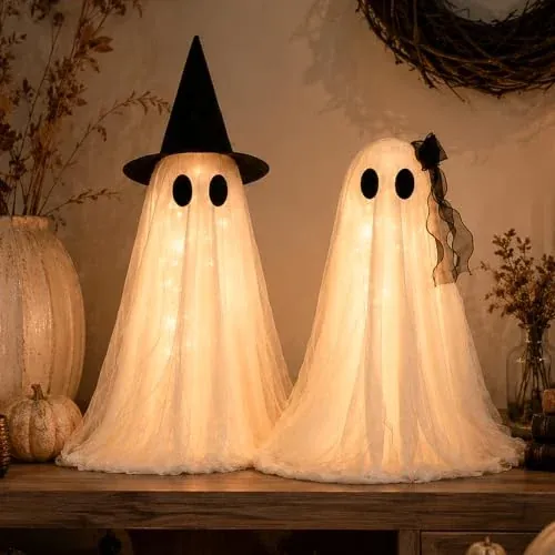 Halloween Decorations Indoor 2 Pack 2.6ft Glowing Ghosts with Timer Remote