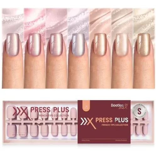 Beetles X Press 224-Piece 7-Color Short Square Cat Eye Press-On Nails (Nude)