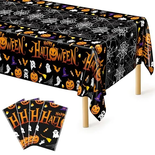 QZYL Halloween Disposable Plastic Tablecloths 4-Pack 54" x 108"