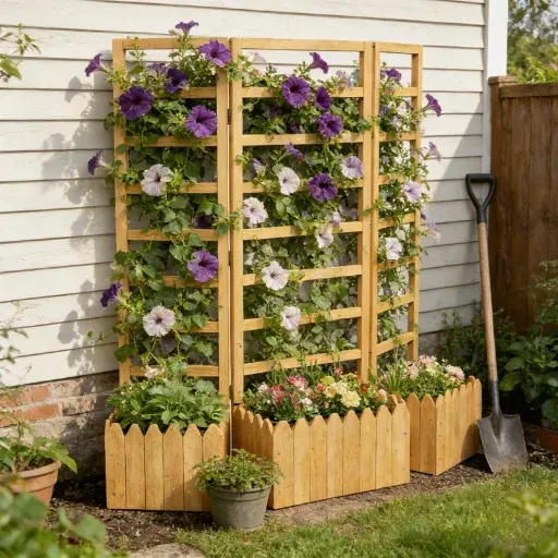Latitude Run Outdoor Foldable Wood Privacy Screen with Planter Box (3 Planters), 47.3“ x 55.2”, Natural