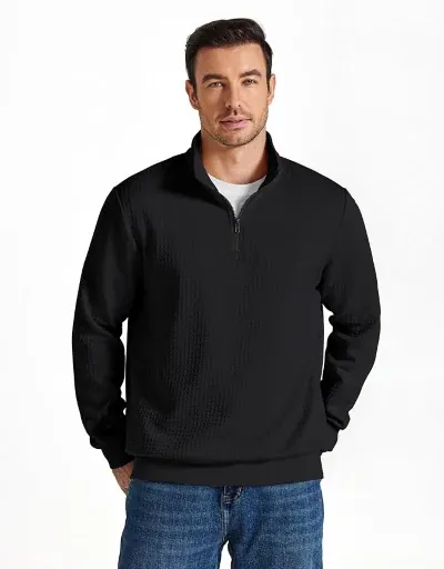 COOFANDY Mens Quarter Zip Pullover Unique Grid Pattern