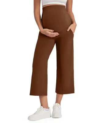G4Free Maternity Capri Pants Cropped Palazzo with Pockets