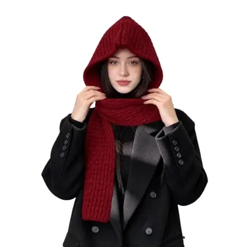 2-in-1 Winter Hat with Hooded Scarf