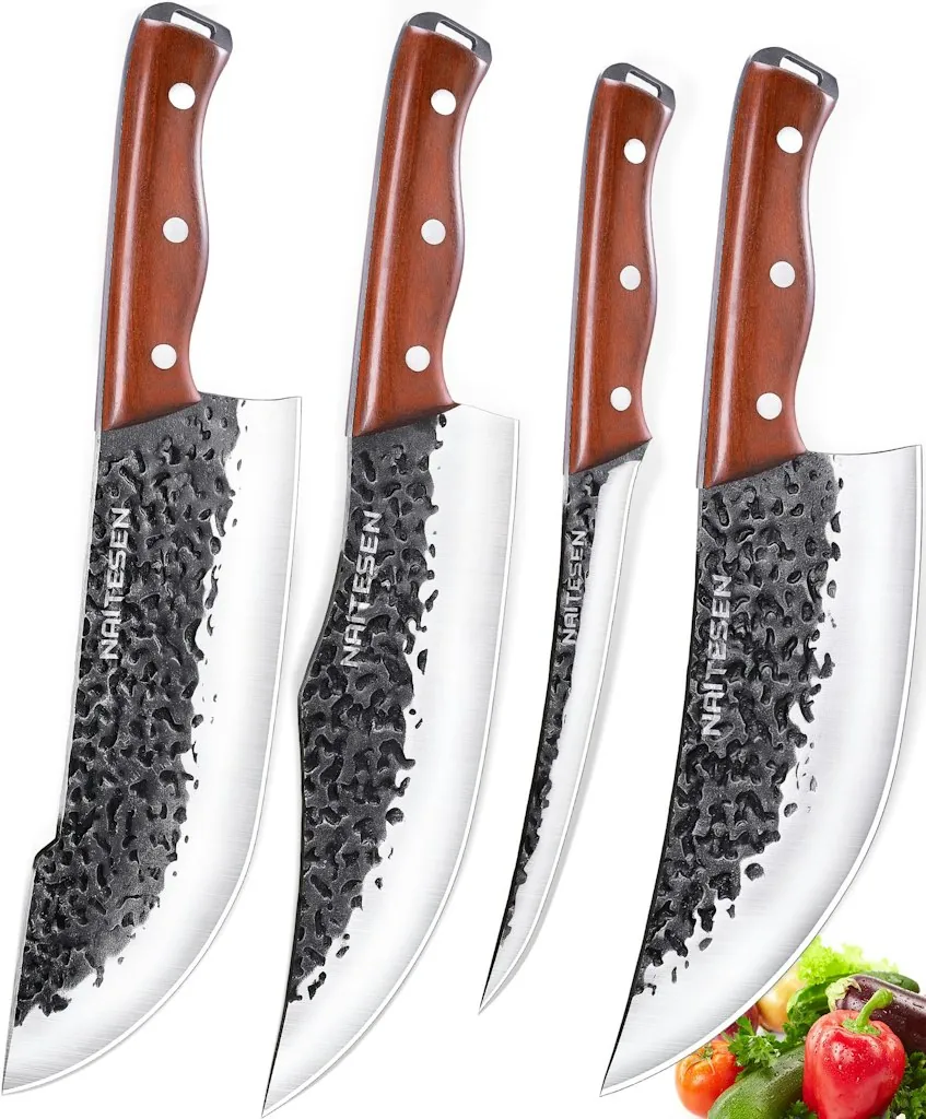Naitesen Hand Forged 4-Piece High Carbon Steel Butcher & Kitchen Knife Set