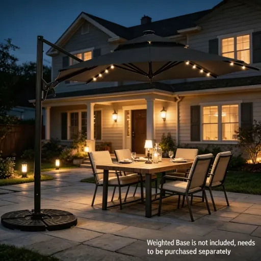 Ainfox 10' Double Top Offset Cantilever Patio Umbrella w/ Solar LED Lights