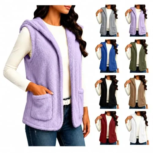Hooded Open Front Fuzzy Fleece Vest