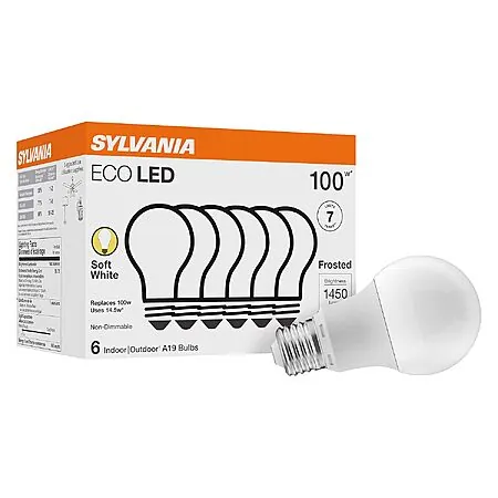 Prime: 6-Pk Sylvania ECO LED A19 Light Bulb (100W Equivalent, 2700K Soft White)
