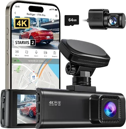 REDTIGER F7N Pro 4K Dash Cam Front and Rear with STARVIS 2 Sensor and 64GB Card