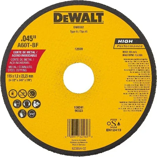 DeWalt 4-1/2" Metal Cutting Abrasive Cut-Off Wheel with 7/8" Arbor (DW8062)