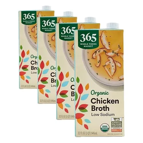 365 by Whole Foods Market Organic Low Sodium Chicken Broth 32 Fl Oz (Pack of 4)