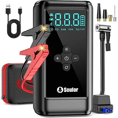 Soulor 6000A 4-in-1 Portable Jump Starter w/ 160PSI Air Compressor & LED Light
