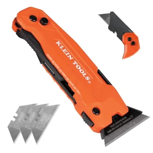 Klein Tools 44306 FLICKBLADE 2-in-1 Folding Utility Knife and Scraper with Built-In Blade Storage