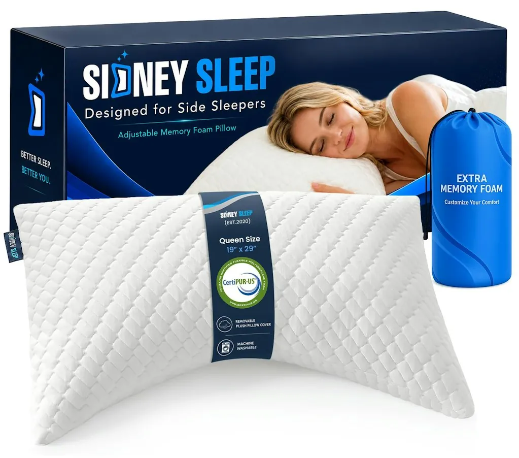 Sidney Sleep Adjustable Curved Queen Pillow w/ Shredded Fill