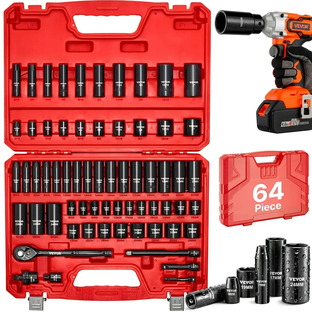 Vevor 3/8" Drive 64-Piece Impact Socket Set