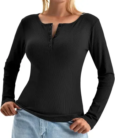 Walifrey Women's Ribbed Henley Shirt from