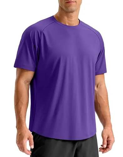 Soothfeel Mens Workout Shirts Quick Dry Athletic Running T-Shirts Short Sleeve Cooling Moisture Wicking Gym Active Tee Tops Purple XL