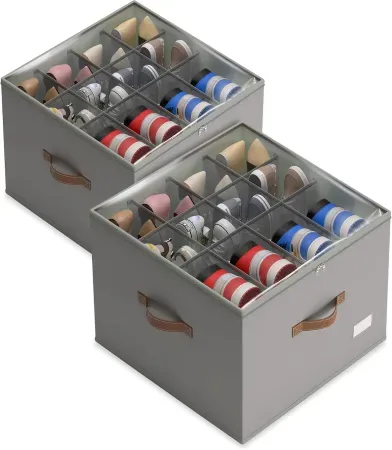 2-Pack Vincona Foldable 16-Compartment Shoe Organizer w/ Clear Cover