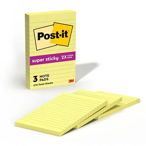 Post-it Super Sticky 4×6 Lined 90-Sheet Note Pads 3-Pack