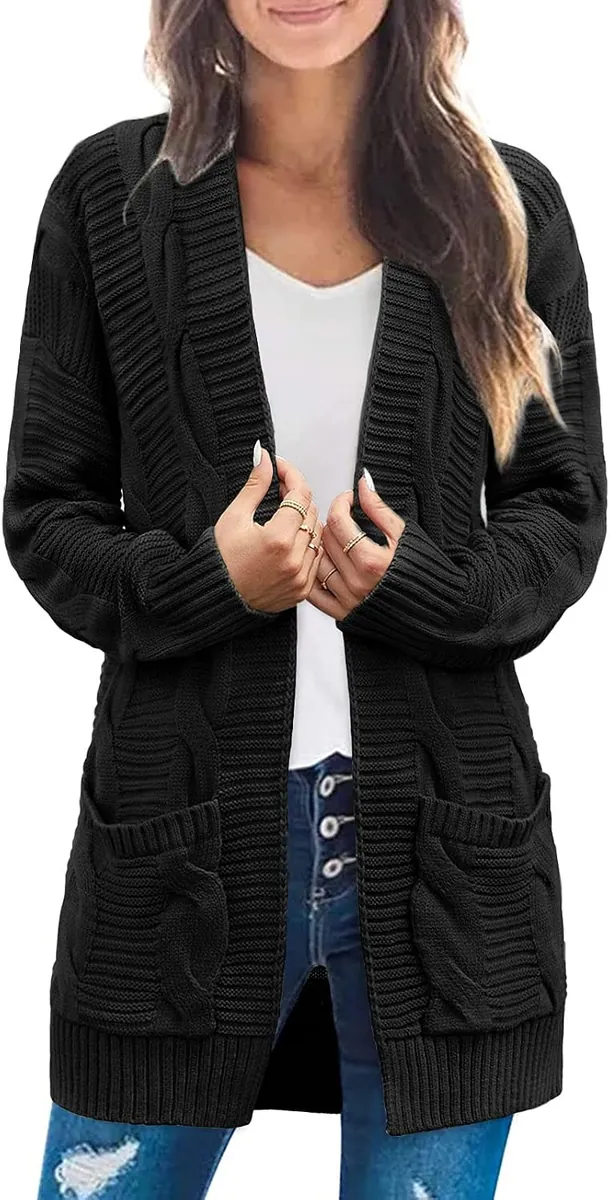 MEROKEETY Button Front Cable Knit Cardigan Sweater
