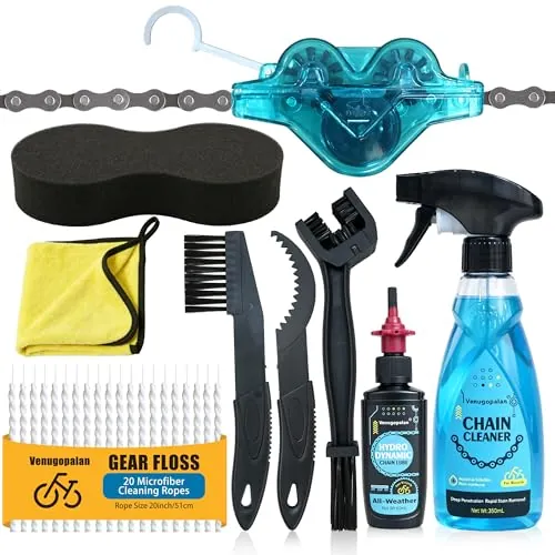 Venugopalan Bike Cleaning Kit w/ Chain Cleaner Degreaser, Chain Scrubber, Cycling Chain Lube, Cleaning Brush Tool and Gear Floss