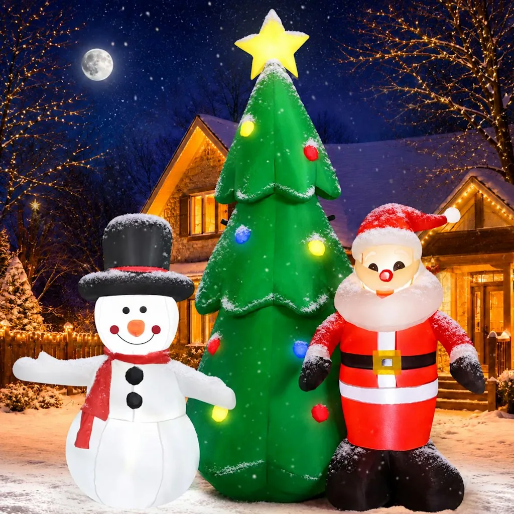 Yexmas 6-Foot Christmas Tree Inflatable Outdoor Decoration with Santa Claus & Snowman